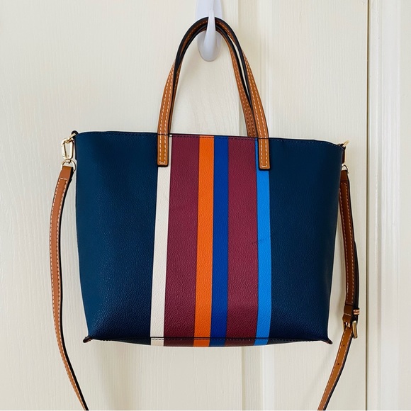 Tory Burch Kerrington Colorful Stripe Leather Tote/Crossbody Bag (medium size) - Picture 8 of 13